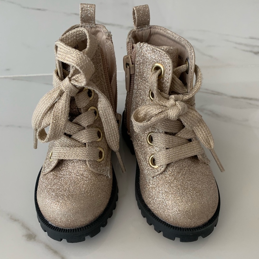 Gold sparkle combat boots